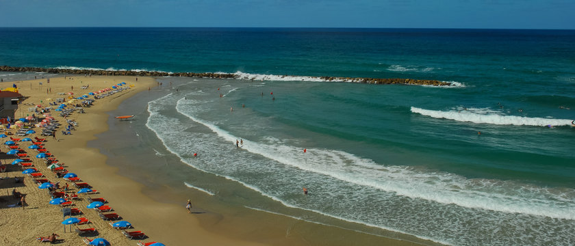 Top view of  beach resort town of Netanya in Israel