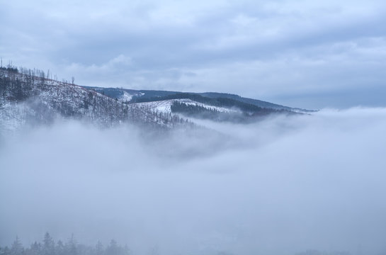 Harz mountains in dense winter fog - Powered by Adobe