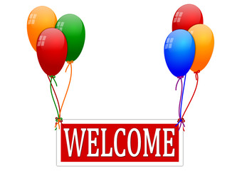 Balloons with a sign saying "Welcome" - vector