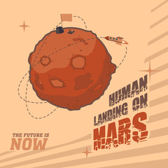 Vintage space postcard of human landing on Mars © Paul Lesser