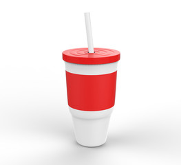 red plastic glass with straw 3D