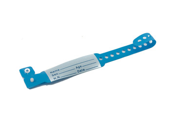 hospital wrist tag on white background