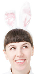 young woman wearing bunny ears