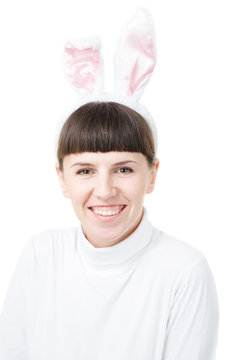 Young Woman Wearing Bunny Ears