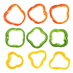 Set of sliced bell pepper section pieces
