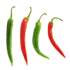 Red and green chili peppers isolated