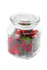 Strawberry in jar on a white background
