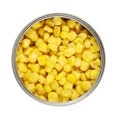 Metal can full of corn kernels isolated