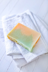 soap on towel