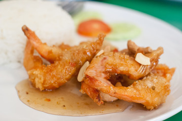 fried shrimp and sweet sauce with rice, thai food