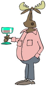 Casual moose holding a cocktail