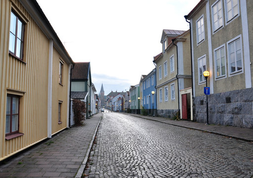 off street in Västervik, Sweden, Scandinavia, Europe