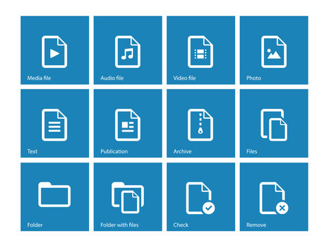 Set of Files icons on blue background.