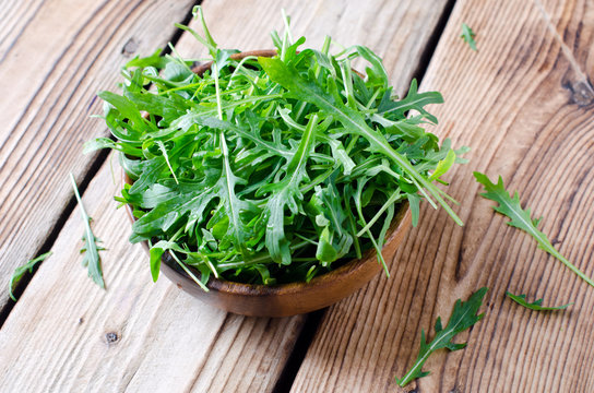 Fresh arugula in a bowl