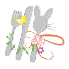 Messer,Gabel,Löffel, mit Osterdekoration, frei, Vektor