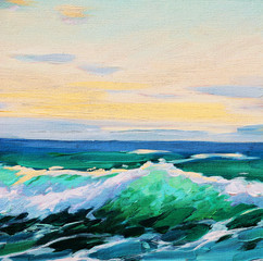 sea landscape, painting by oil on canvas, illustration