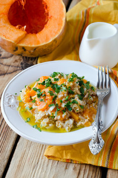 Pumpkin stew with rice and meat