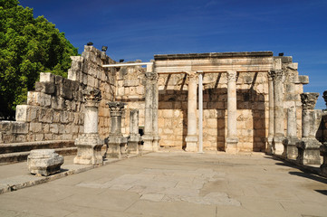 Ruins of ancient synagogue in Capernaum. Israel.