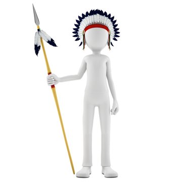 3d man native indian warrior with spear