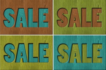 Set wooden label, sale, isolated on the white background.