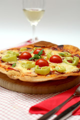 Homemade Pizza with Cheese, Salami, Tomato