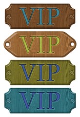 Set wooden label,VIP, isolated on the white background.