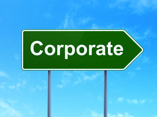 Finance concept: Corporate on road sign background
