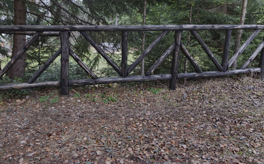 Mountain wood fence of stake in Borovetz resort, Rila, Bulgaria