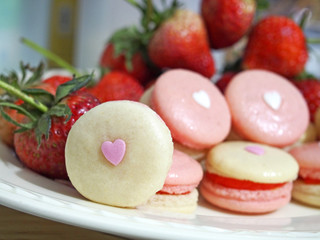 Strawberry french macarons with heart