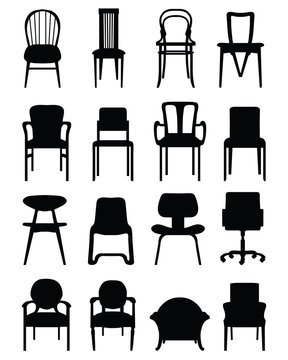 Black silhouettes of different chairs, vector illustration