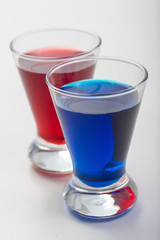 plain blue and red shot drinks