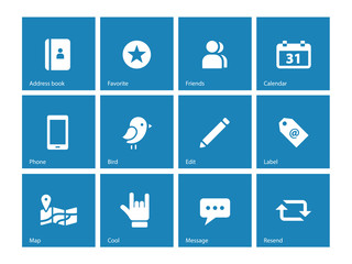 Social icons on blue background.