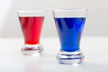plain blue and red shot drinks