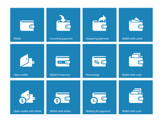 Personal wallet icons on blue background