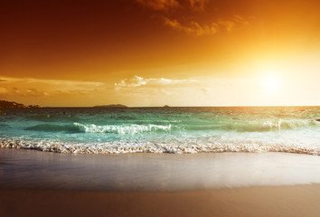 sunset on Seychelles beach