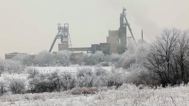 Coal mine in winter, Donbass. Donetsk region, Ukraine