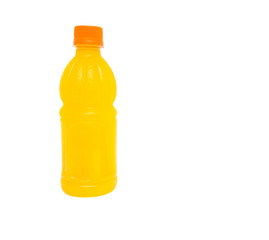 Bottled orange juice over white background