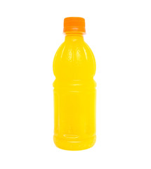 Bottled orange juice over white background
