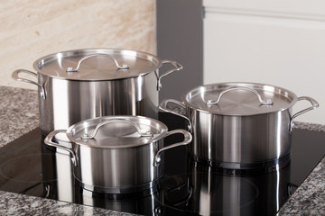 New cookware set on induction hob