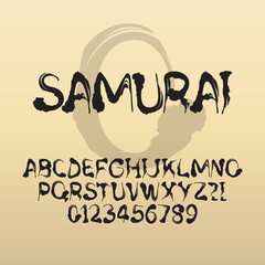 Samurai, Abstract Japanese Brush Font and Numbers, Eps 10 Vector