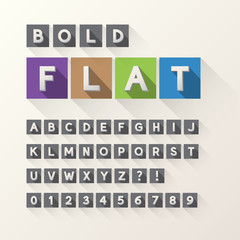 Bold Flat Font and Numbers in Square, Eps 10 Vector, Editable fo