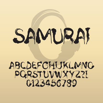 Samurai, Abstract Japanese Brush Font And Numbers, Eps 10 Vector