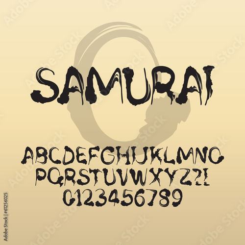 "Samurai, Abstract Japanese Brush Font and Numbers, Eps 10 ...