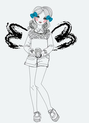 Girl with vintage film camera