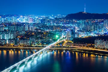 Fotobehang Seoul stad & 39 s nachts © leungchopan