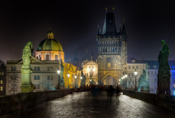 Fototapeta na wymiar Charles bridge at night, Prague, Czech Republic