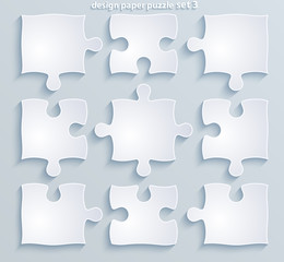 Parts of colorful puzzles. Set of 8, 4, 10 vector pieces