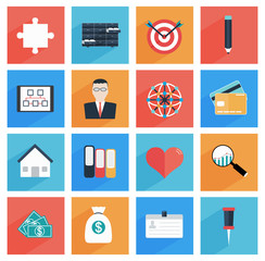 Flat  business and office icons with long shadow,  SEO website,
