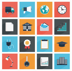 Flat  business and office icons with long shadow,  SEO website,