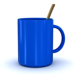 cup with spoon on white background